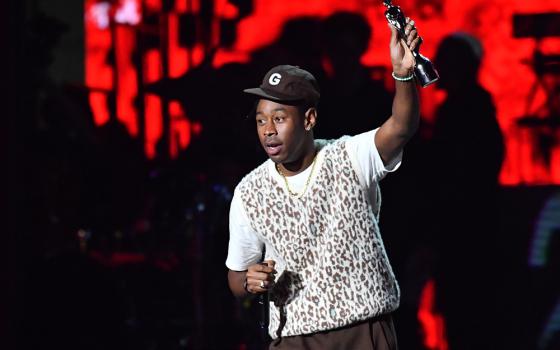 Tyler, the Creator receives the International Male Solo Artist award at the Brit Awards Feb. 18, 2020, at the O2 Arena in London. (Newscom/PA Wire via ZUMA Press/Matt Crossick)