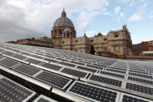 Solar panels are seen on the roof of the Paul VI audience hall at the Vatican in this Dec. 1, 2010, file photo. (CNS/Paul Haring)