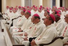 Bishops attend Mass at the Basilica of the National Shrine of the Assumption of the Blessed Virgin Mary Nov. 14, 2022, on the first day of the fall general assembly of the U.S. Conference of Catholic Bishops in Baltimore. (OSV News/Bob Roller)