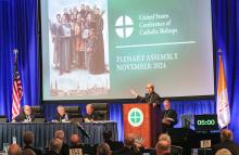 Bishop A. Elias Zaidan, chair of the U.S. bishops' Committee on International Justice and Peace, speaks about the upcoming 10-year anniversary of Pope Francis' encyclical "Laudato Si', on Care for Our Common Home" during a Nov. 13 session of the 2024 fall general assembly of the U.S. Conference of Catholic Bishops in Baltimore. (OSV News/Bob Roller)