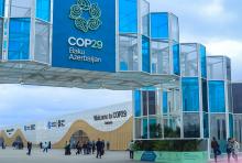 The main gate of the United Nations climate change conference, COP29, in Baku, Azerbaijan. Catholic officials have expressed hope for change in climate solutions after Cardinal Pietro Parolin read Pope Francis' message to other heads of state. (NCR photo/Doreen Ajiambo)