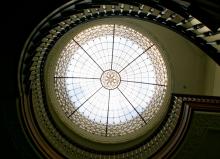 The domed window at the top of the main staircase in Regis College in Toronto (Wikimedia Commons/Pjposullivan)