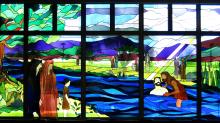 "The Baptism in the Jordan," depicted in stained-glass at St. John Neumann Church in Sunbury, Ohio (Wikimedia Commons/Nheyob)