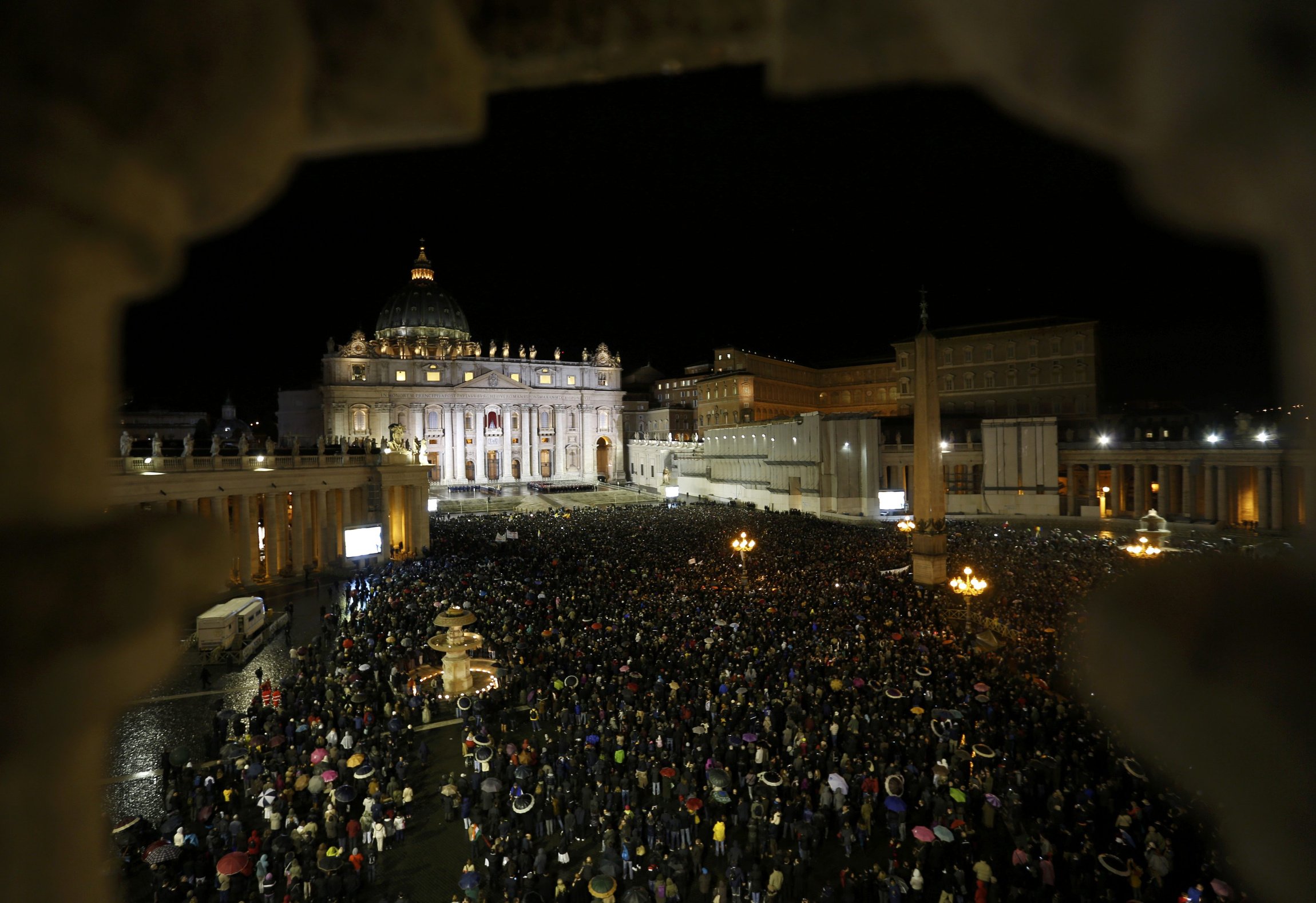 A large crowd is seen from above in St. Peter's Square 