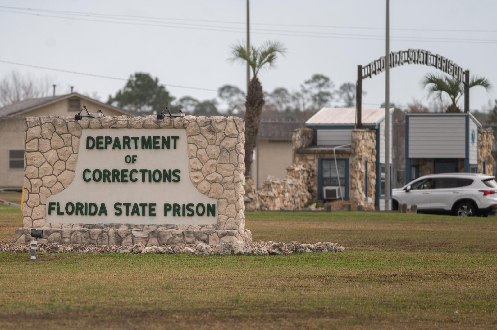 The entrance sign to Florida State Prison in Raiford is pictured