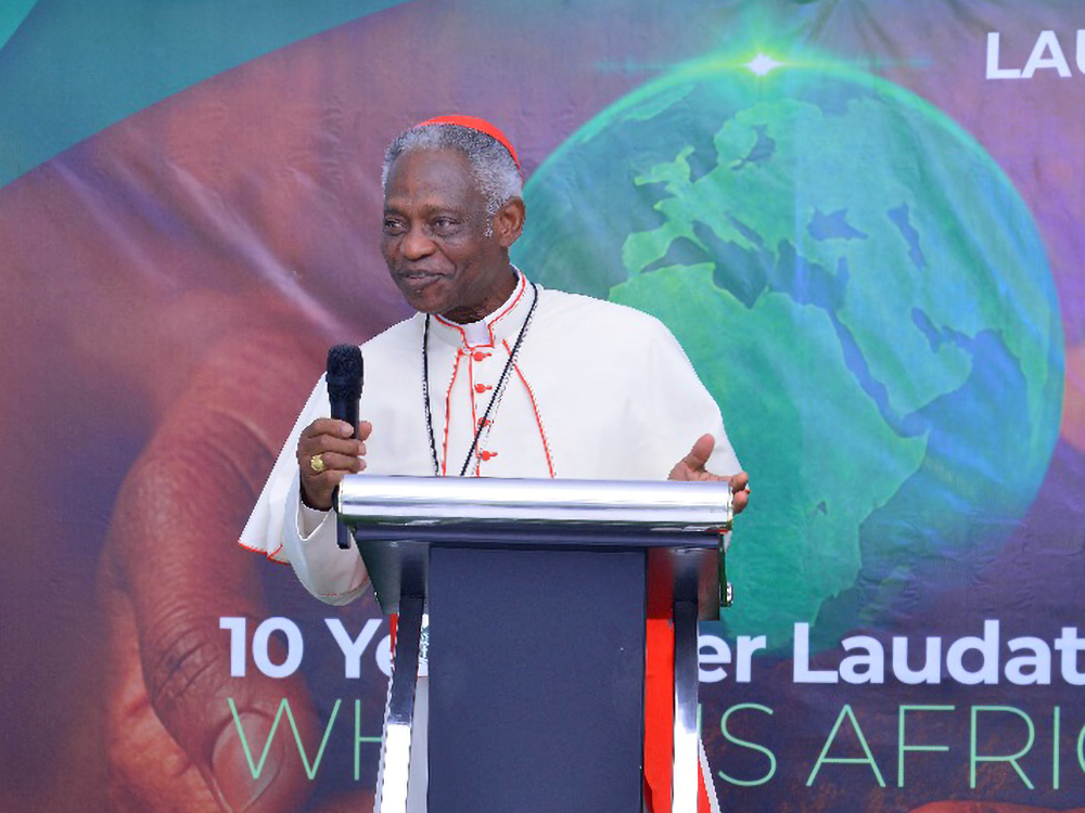 Cardinal Peter Turkson addresses the Laudato Si’ Africa Conference 2025 near Kampala, Uganda. (Photo courtesy Bethany Land Institute)