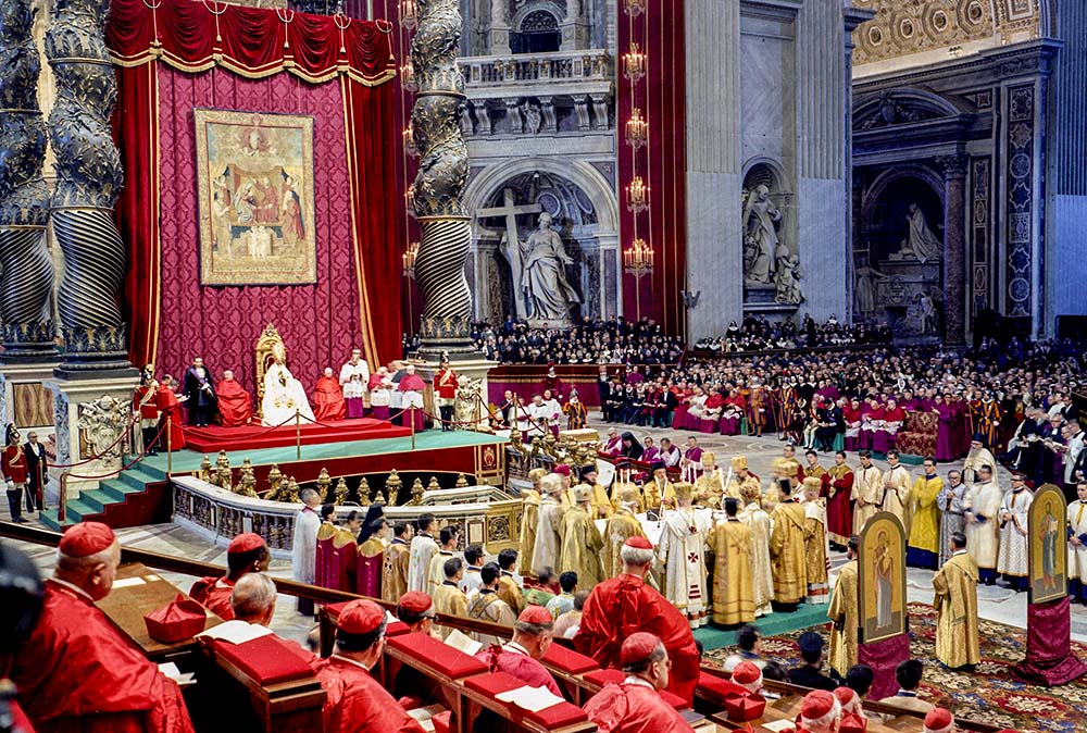 Pope Paul VI presides over a meeting of the Second Vatican Council in St. Peter's Basilica at the Vatican in 1963. (CNS/Catholic Press Photo)