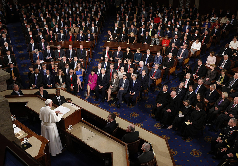 Pope Francis addresses a joint meeting of Congress at the U.S. Capitol in Washington in this Sept. 24, 2015, file photo. (CNS/Paul Haring)