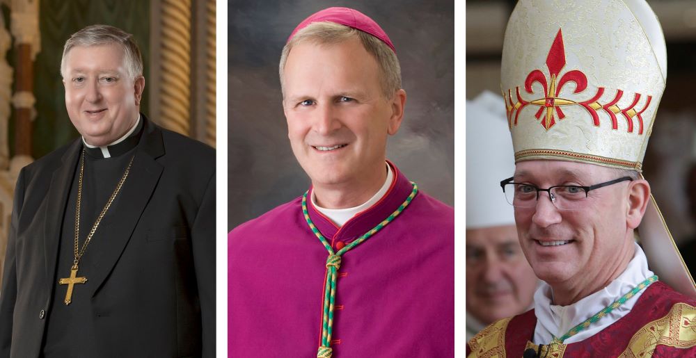 A combination photo shows Archbishop Mitchell Rozanski, Bishop James Johnston Jr. and Bishop Edward Rice.