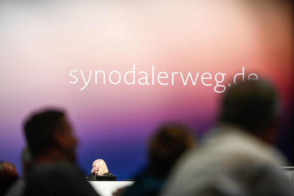 Participants are pictured in front of the Synodal Path logo.
