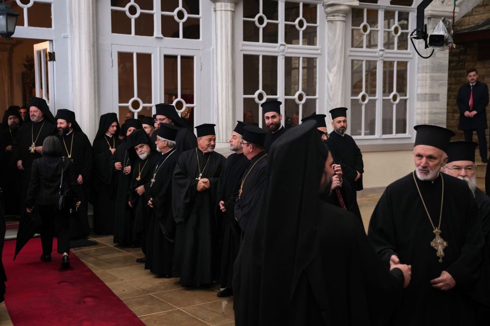 Orthodox clerics wait for Pope Leo XIV to arrive for a doxology service at the Patriarchal Church of St. George, in Istanbul, Turkey, Nov. 29. 