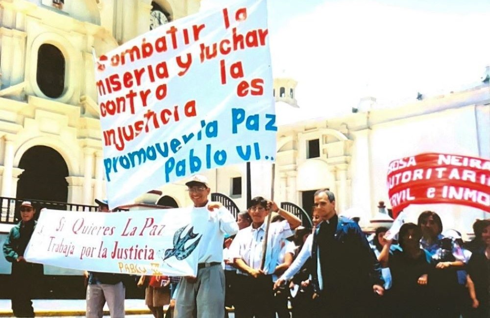 Augustinian Fr. Robert Prevost participates in a march for peace in Trujillo, Peru.