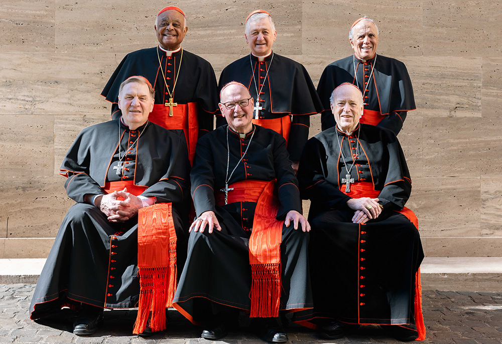 U.S. cardinals pose at the Pontifical North American College in Rome May 6, 2025, before traveling to their temporary residences inside the Vatican where they will stay during the conclave to elect a new pope. (CNS/Kendall McLaren)