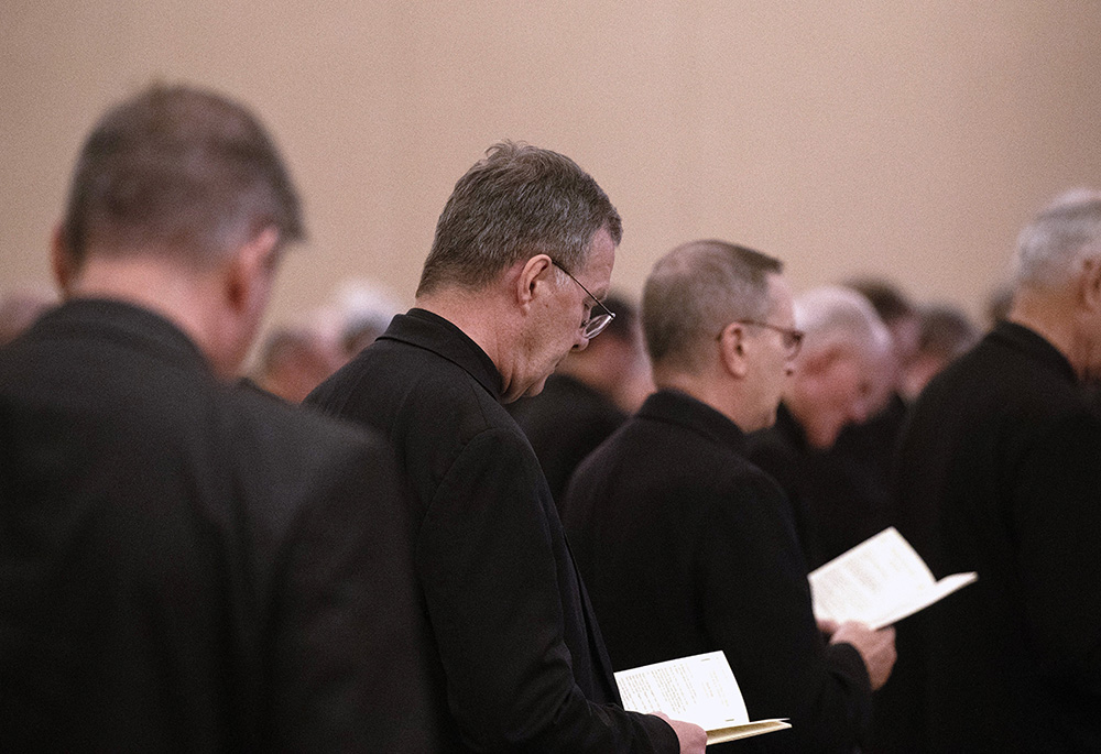 Bishops pray June 13, 2024, at the U.S. Conference of Catholic Bishops' spring plenary assembly in Louisville, Kentucky. The U.S. bishops' 2025 fall plenary takes place Nov. 10-13 in Baltimore. (OSV News/Bob Roller)