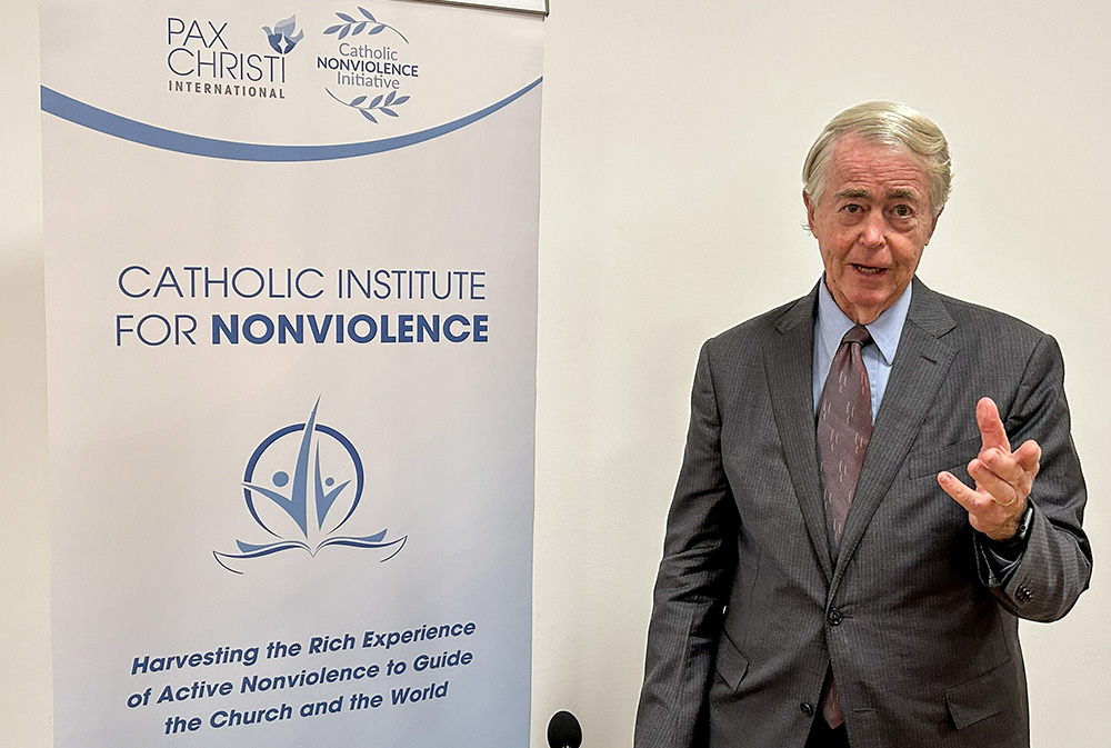 Theologian Terrence Rynne speaks at the second annual seminar of the Catholic Institute for Nonviolence in Rome Oct. 30, 2025. (Carlo Casaloni, SJ)