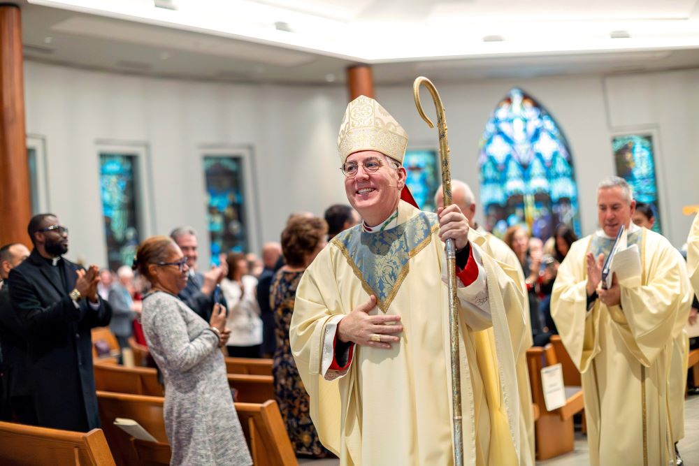 Bishop Mark O'Connell smiles following his installation Mass as the 11th bishop of Albany, N.Y., at St. Edward the Confessor Church in Clifton Park Dec. 5. 