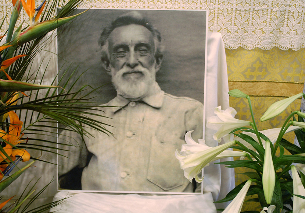 Joseph Dutton, sainthood candidate, is depicted in a picture at the altar of Blessed Sacrament Church in Stowe, Vermont, April 24, 2022. (OSV News/Vermont/Cori Fugere Urban)