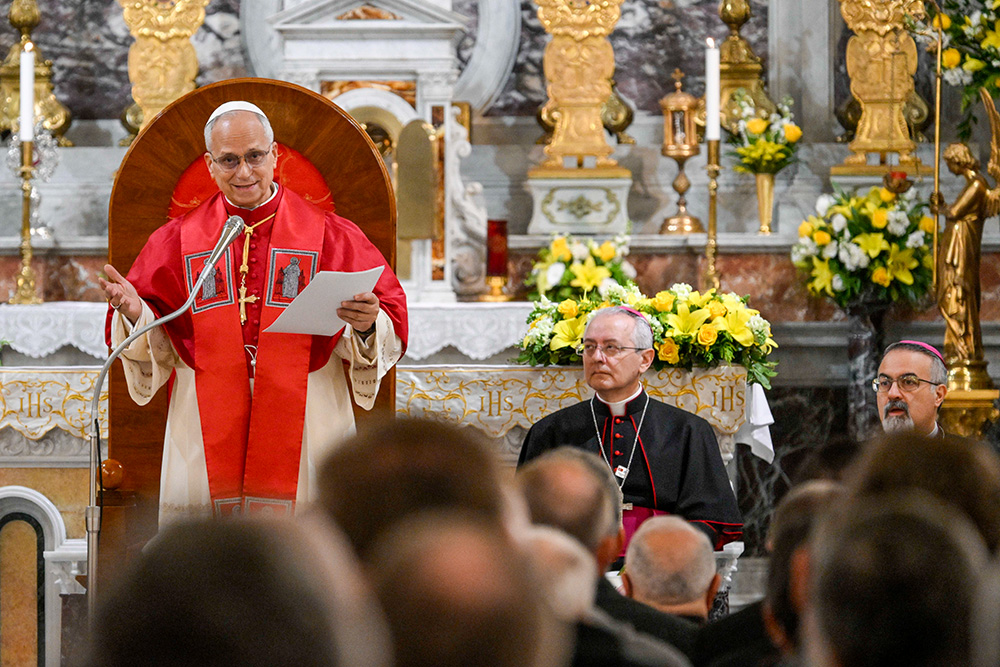 Pope Leo XIV speaks to Turkey's Catholic bishops, priests, religious, deacons and pastoral workers at the Latin-rite Cathedral of the Holy Spirit in Istanbul Nov 29, 2025. (CNS/Vatican Media)