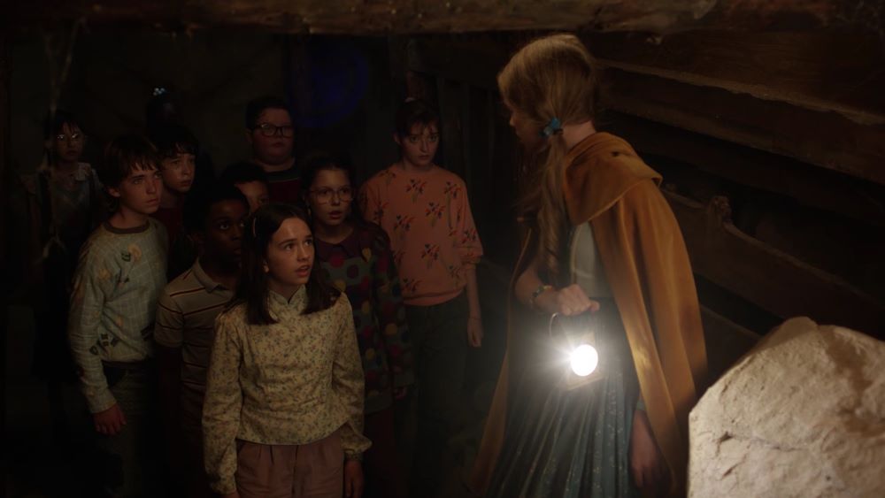 Starring in "Stranger Things" are, from left, Carson Minniear as Thomas, Anthony Jenkins as Joshua, Eden Stephens as Debbie Miller, Jake Connelly as Derek Turnbow, Calista Craig as Mary, Olive Abercrombie as Valerie, and Nell Fisher as Holly Wheeler. The Netflix series has completed its fifth and final season. (Netflix)