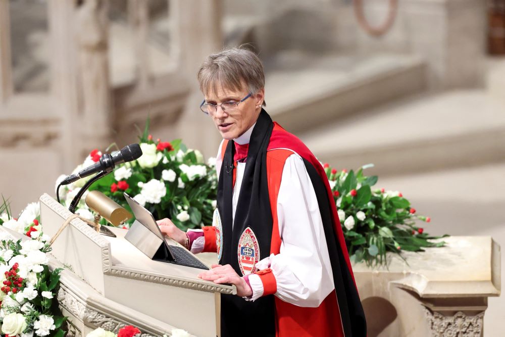 Episcopal Bishop Mariann Edgar Budde delivers the sermon at a national prayer service Jan. 21, 2025, at the Washington National Cathedral, the day after Donald Trump's second inauguration. (OSV News/Reuters/Kevin Lamarque)