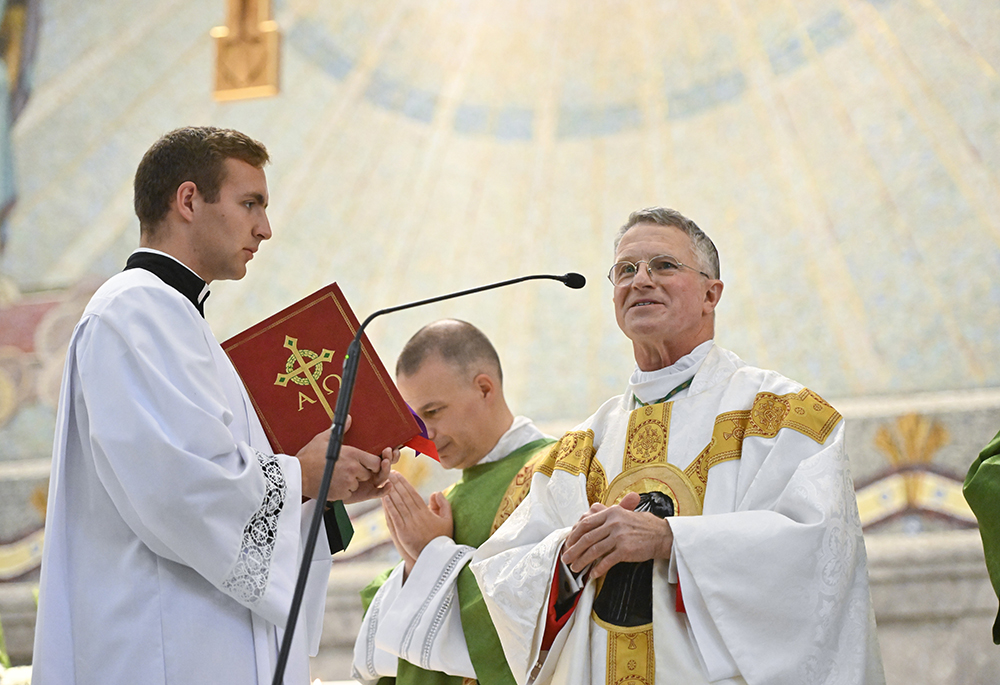 Archbishop Timothy P. Broglio of the U.S. Archdiocese for the Military Services celebrates the annual Sea Services Pilgrimage Mass at the National Shrine of St. Elizabeth Ann Seton in Emmitsburg, Maryland, Oct. 2, 2022. (CNS/Courtesy of Devine Partners/Jason Minick)