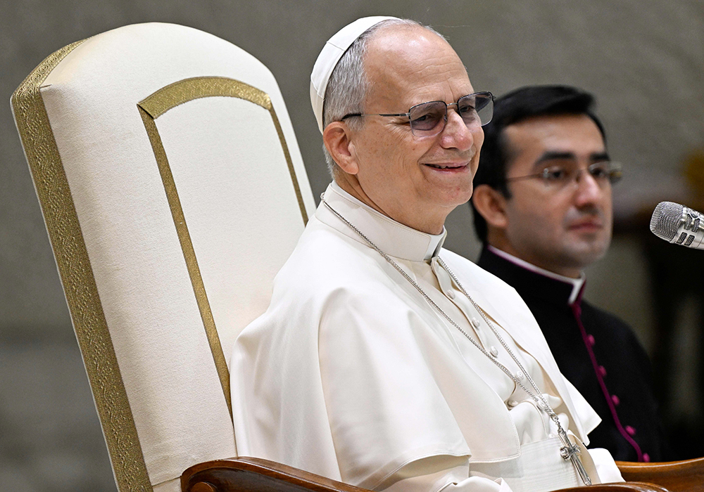 Pope Leo XIV smiles during his weekly general audience in the Paul VI Audience Hall at the Vatican Jan. 7, 2026. (CNS/Vatican Media)
