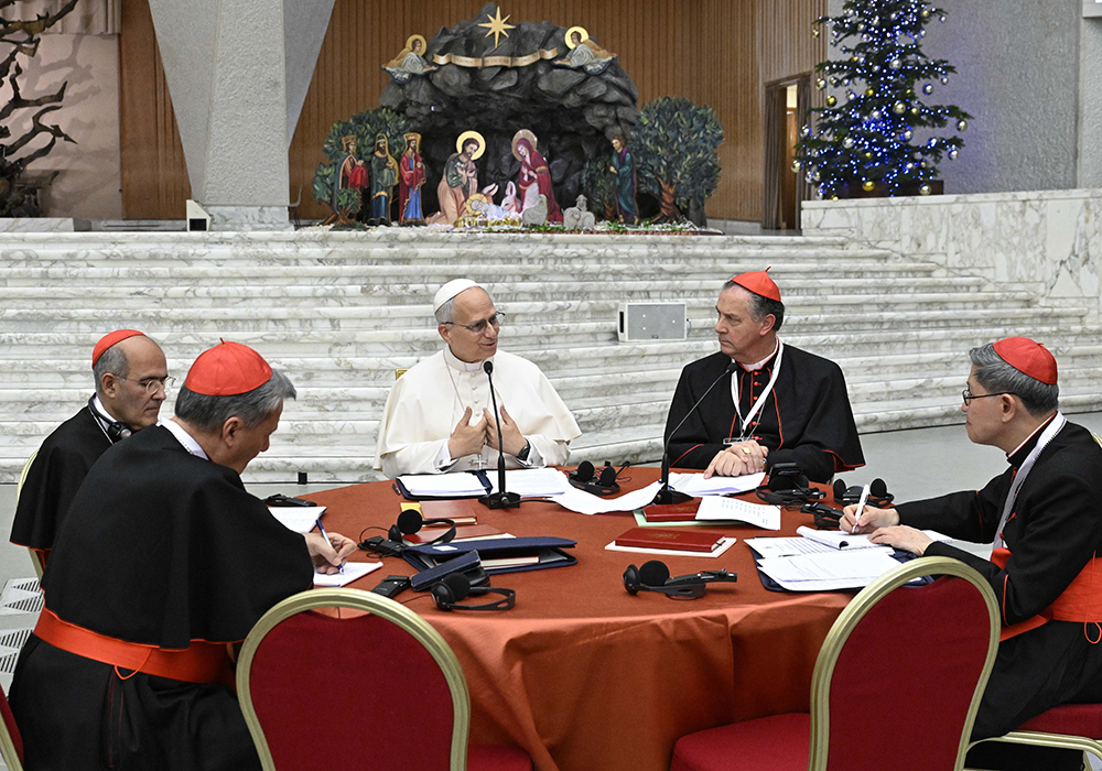 Pope Leo XIV holds a consistory with cardinals from around the world at the Vatican, Jan. 7, 2026. (OSV News/Vatican Media/Simone Risoluti)