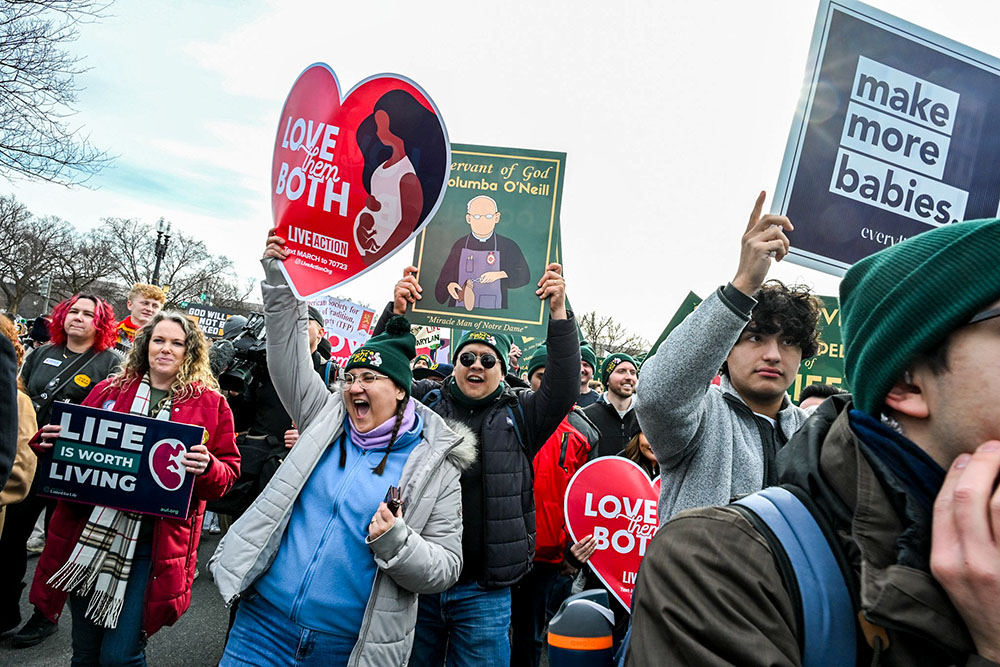 Pro-life advocates hold signs during the 53rd annual March for Life in Washington Jan. 23, 2026. (OSV News/Leslie E. Kossoff)