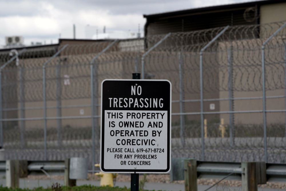 The Otay Mesa Detention Center, an Immigration and Customs Enforcement federal detention center in San Diego, Calif., is pictured April 11, 2020. (CNS/Reuters/Bing Guan)