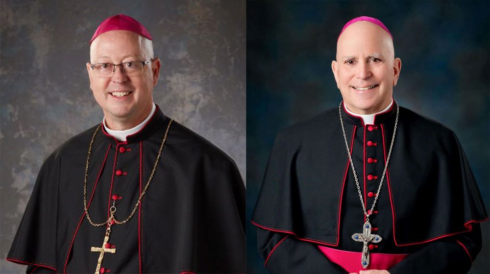 Bishop James Golka of Colorado Springs, Colo., left, and Archbishop Samuel Aquila of Denver are seen in a combo photo. Pope Leo XIV has accepted Aquila's resignation and named Gorka, 59, as his successor to lead the Archdiocese of Denver. (OSV News/Courtesy Diocese Colorado Springs and Courtesy Archdiocese of Denver