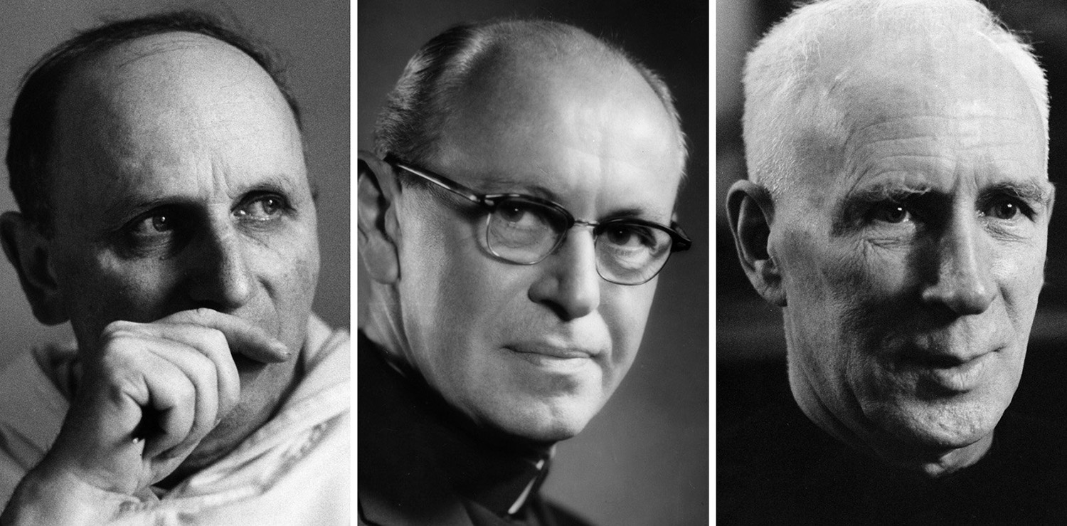 Dominican Fr. Yves Congar and Jesuit Frs. John Courtney Murray and Henri de Lubac are pictured in undated file photos. All three of the late theologians were silenced by the Vatican during the 1950s, but re-emerged to become important voices of the Second Vatican Council. Congar and Lubac were named cardinals late in life. (CNS file photos)