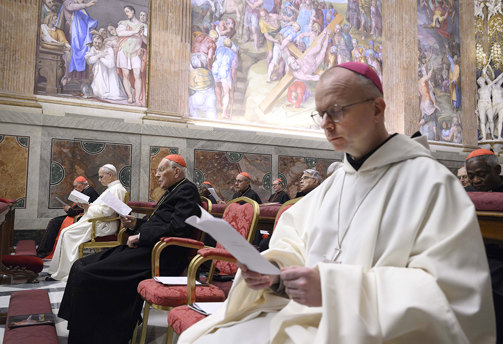 Bishop Erik Varden of Trondheim leads the Roman Curia's annual Lenten retreat in the Pauline Chapel at the Vatican Feb. 22, 2026. The Norwegian bishop was chosen by Pope Leo XIV to preach at the Lenten retreat, which was to run from Feb. 22 to 27 and reflect on the theme, "Illuminated by a Hidden Glory." (OSV News/Vatican Media/Simone Risoluti)