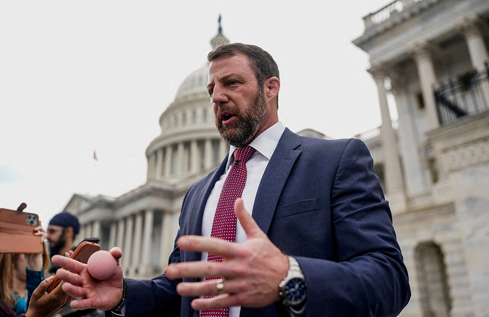 U.S. Sen. Markwayne Mullin, R-Okla., speaks to the media March 5, 2026, after President Donald Trump picked him to replace Homeland Security Secretary Kristi Noem. (OSV News/Reuters/Nathan Howard)