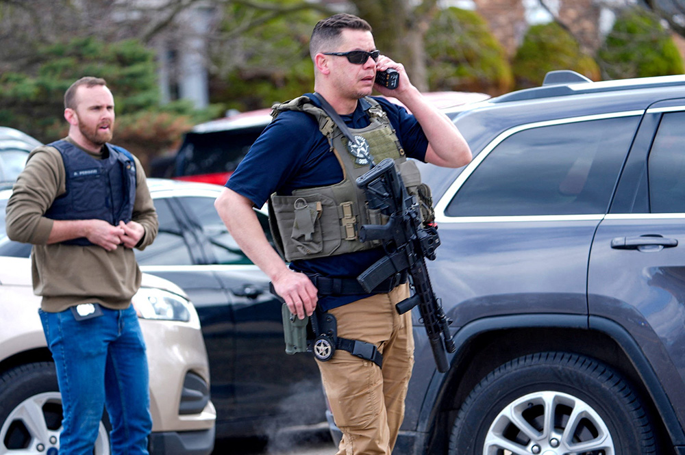 Emergency personnel respond to a reported shooting incident at Temple Israel synagogue in West Bloomfield, Mich., March 12, 2026. An attacker armed with a rifle rammed his vehicle into one of the nation's largest Reform synagogues and was fatally shot by security. Federal investigators said the attack was an act of violence targeting the Jewish community. (OSV News/Dave Boucher, USA Today Network viaReuters)
