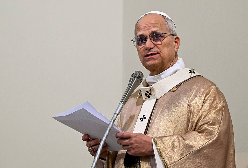 Pope Leo XIV reads his homily during Mass at the Church of the Sacred Heart of Jesus in Rome March 15, 2026, "Laetare" Sunday, the fourth Sunday of Lent. (CNS/Vatican Media)