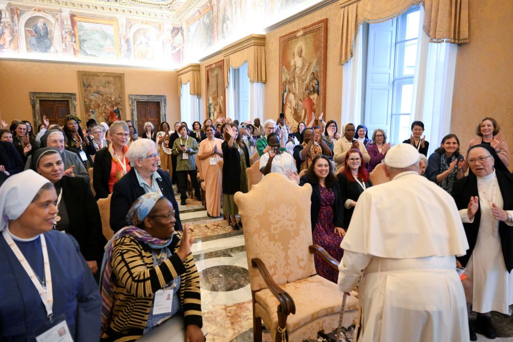 Pope Francis meets with women participating in or assisting the Synod of Bishops in the Apostolic Palace at the Vatican Oct. 19, 2024. (CNS/Vatican Media)