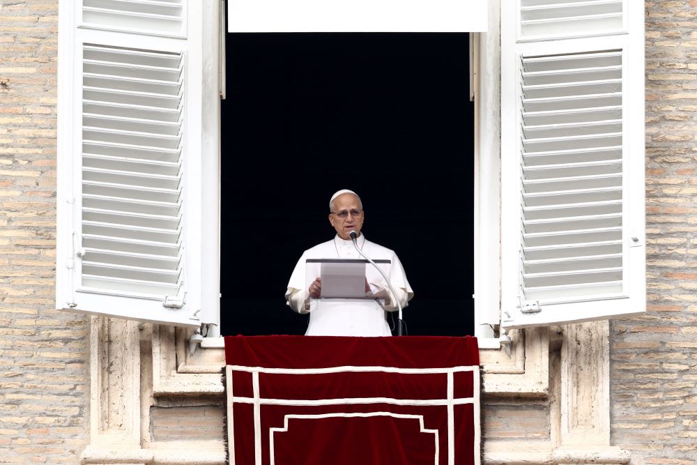 Pope Leo XIV leads the Angelus prayer from the window of the Apostolic Palace at the Vatican, March 1. He has moved into the renovated papal apartment on the third floor of the Apostolic Palace and overlooking St. Peter's Square. (OSV News/Reuters/Guglielmo Mangiapane)