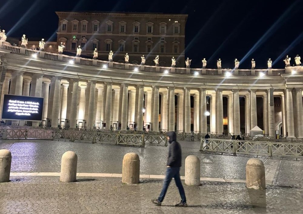 Lights can be seen above the third floor of the Apostolic Palace at the Vatican on the evening of March 14,  the day that Pope Leo XIV moved into his official papal apartment at the palace. The move marks a return to more than 100 years of tradition, following Pope Francis' decision to live at the Vatican's guesthouse during his 13-year papacy. (OSV News/Paulina Guzik)