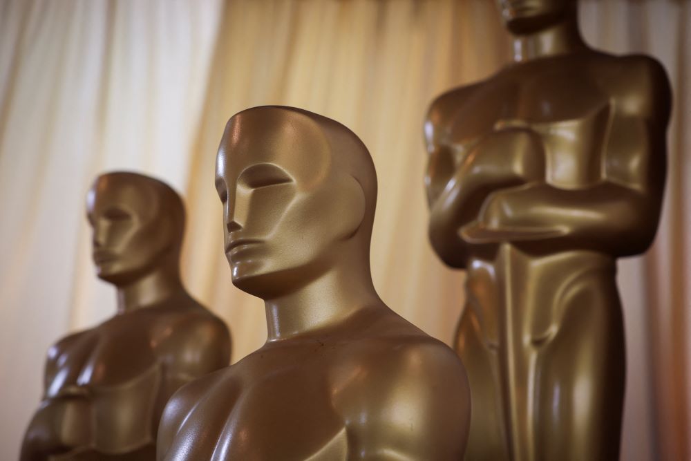 Oscar statues are seen March 1, 2025, ahead of the 97th Academy Awards in Los Angeles. The 98th Academy Awards show will be broadcast live on ABC and Hulu, starting at 7 p.m. ET Sunday, March 15. (OSV News/Reuters/Jeenah Moon)