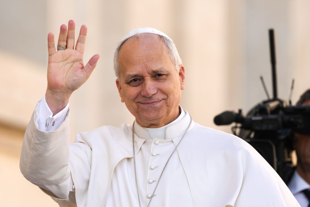 Pope Leo XIV greets visitors and pilgrims from the popemobile while riding around St. Peter’s Square at the Vatican before his weekly general audience March 18, 2026. (CNS/Lola Gomez)