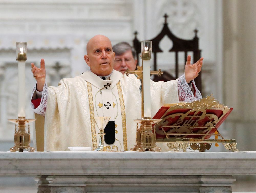 Denver Archbishop Samuel Aquila celebrates Easter Mass during a broadcast of services because of the coronavirus, on Sunday, April 12, 2020, in Denver. (RNS/AP/David Zalubowski)