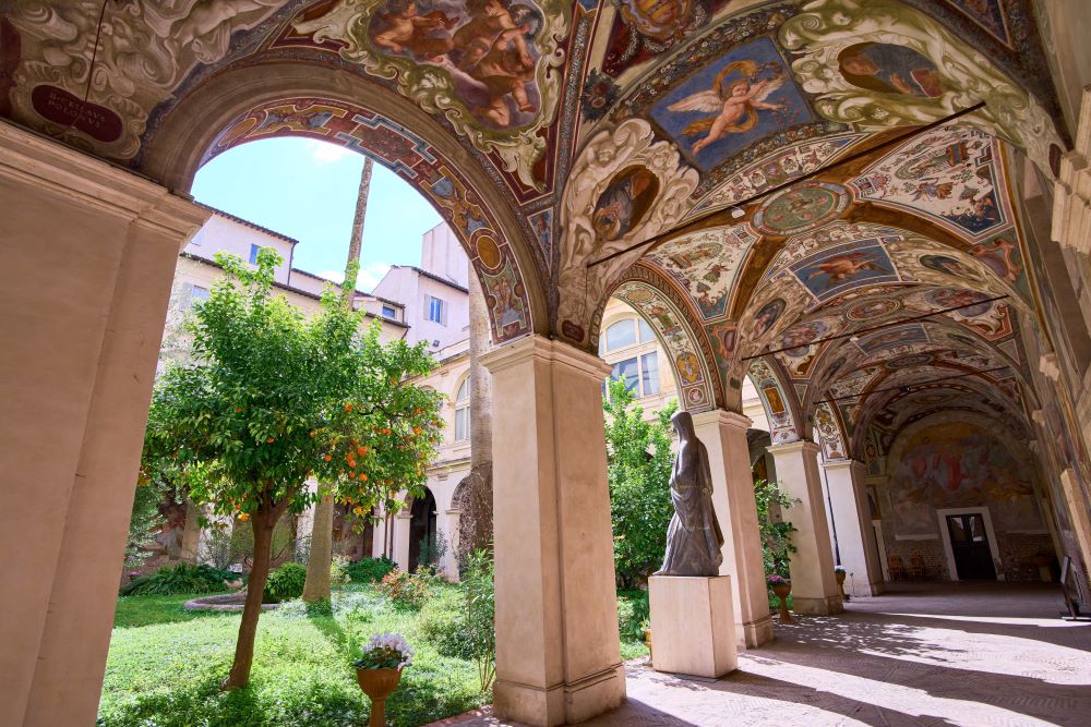 Frescoed vaults adorn the cloister of the Basilica of Santa Maria Sopra Minerva in Rome. The convent served as the offices for the Roman Inquisition in the 16th century. (AP/Domenico Stinellis)