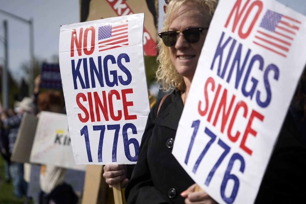 Protesters gather to denounce policies of President Donald Trump's that they describe as authoritarian during a "No Kings" rally in Miller Place, N.Y., Oct. 18, 2025. (OSV News/Gregory A. Shemitz)