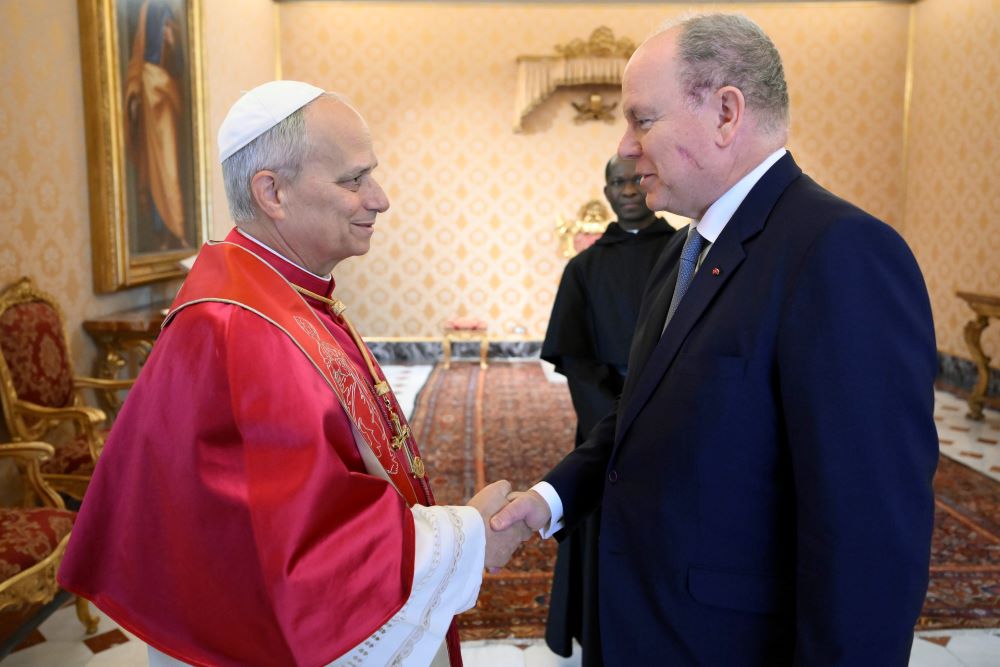 Pope Leo XIV greets Prince Albert II of Monaco at the Vatican Jan. 17, 2026. Pope Leo will visit Monaco March 28 for a historic one-day apostolic journey. (OSV News/Vatican Media)