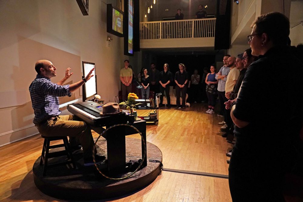 Matthew LaBanca, left, performs "Communion" at The Cell theater in New York. On March 26, his film of the same name had its world premiere at the Church of St. Ignatius Loyola in New York. (Courtesy of Matthew LaBanca)