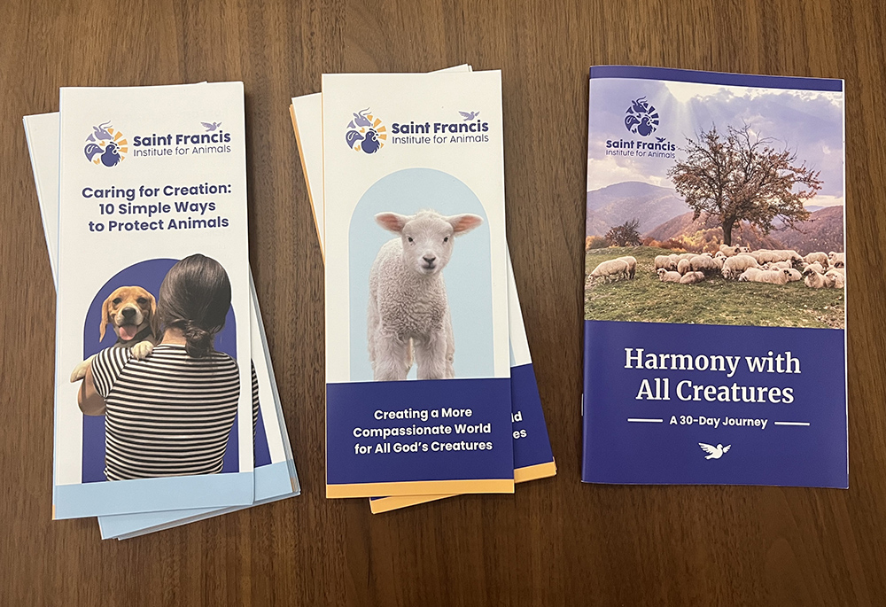 Two brochures and a printed version of St. Francis Institute for Animals' downloadable "30-Day Harmony with All Creatures Journey" are pictured. The institute will be sharing these resources with interested parishes. (Courtesy of St. Francis Institute for Animals)