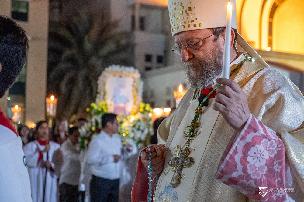 Bishop Paolo Martinelli, apostolic vicar of Southern Arabia, leads a procession and rosary for the solemnity of Our Lady of Arabia, Jan. 17, 2026. (Courtesy of Apostolic Vicariate of Southern Arabia)