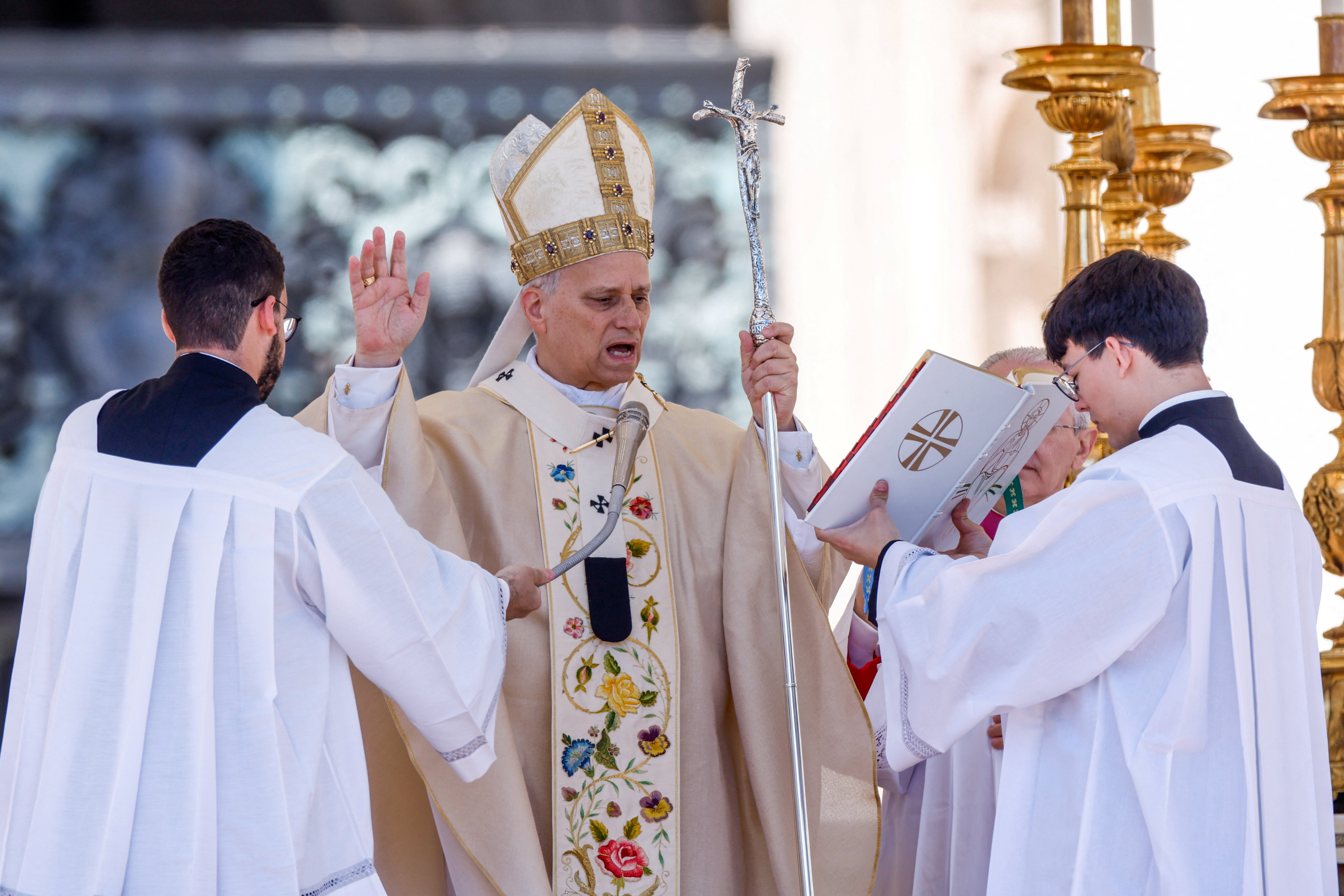 Pope Leo XIV celebrates Easter Mass in St. Peter's Square at the Vatican April 5, 2026. (OSV News photo/Remo Casilli, Reuters)