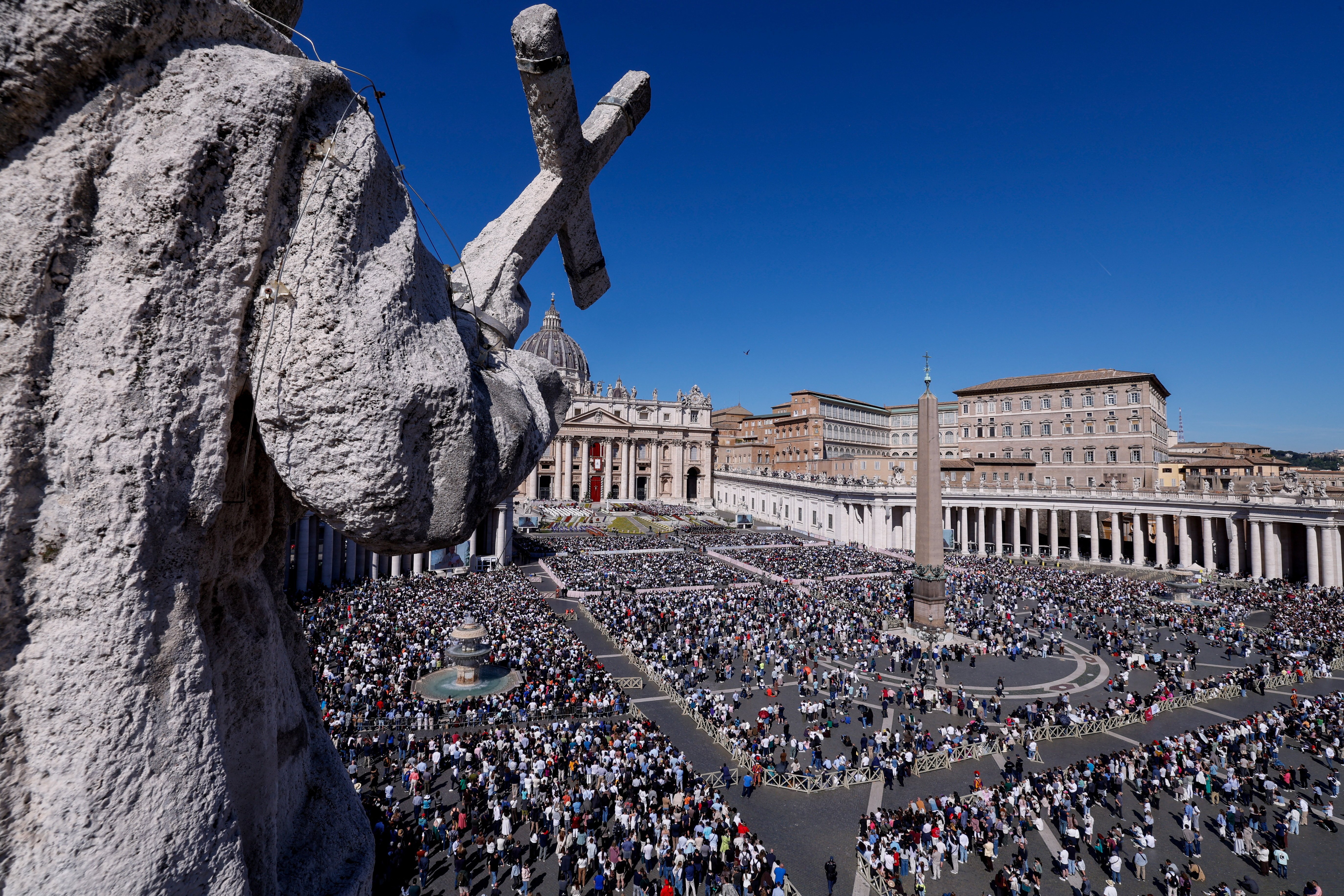 People fill St. Peter's Square at the Vatican for Easter Mass celebrated by Pope Leo XIV April 5, 2026. (OSV News photo/Remo Casilli, Reuters)