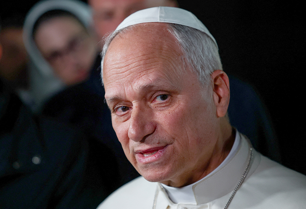 Pope Leo XIV speaks to the media as he leaves the papal residence in Castel Gandolfo to head back to the Vatican April 7, 2026. (OSV News/Reuters/Guglielmo Mangiapane)
